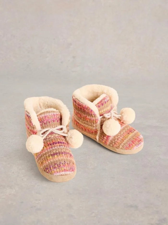 Women Knitted Bootie Slipper Natural Multi White Stuff Nightwear