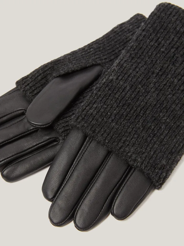 Women Knitted Leather Glove Black Jigsaw Wallets and Card Holders