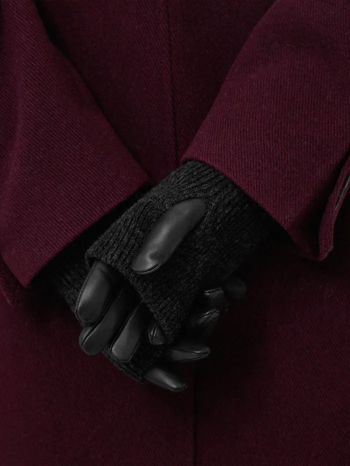 Women Knitted Leather Glove Black Jigsaw Wallets and Card Holders