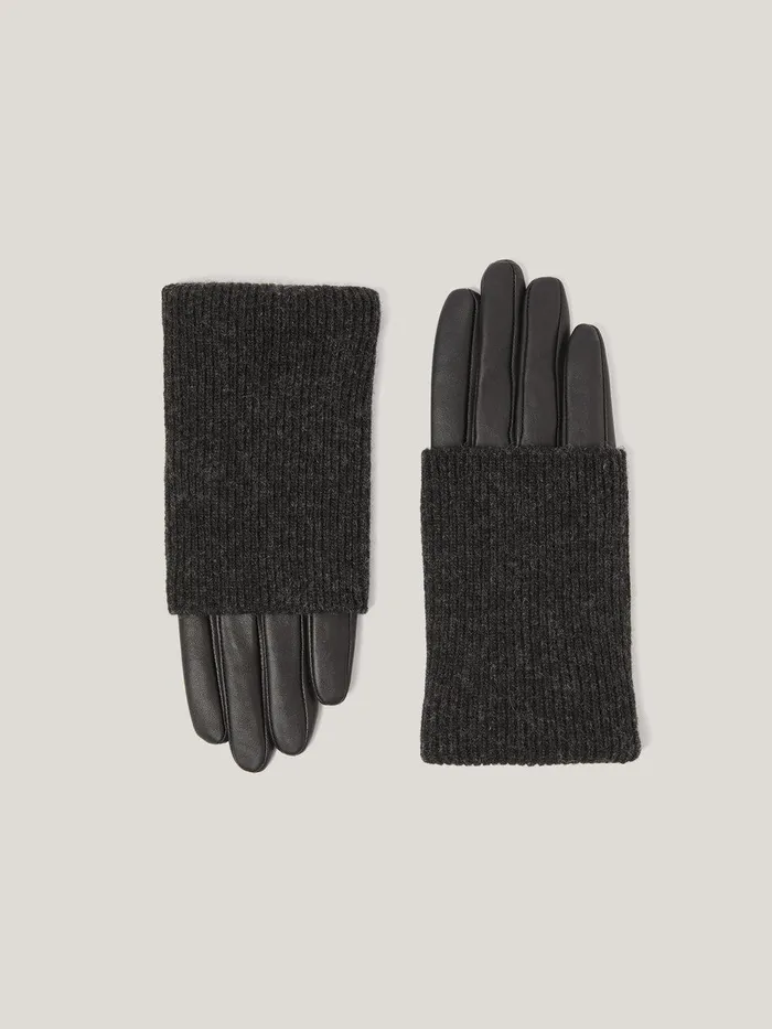 Women Knitted Leather Glove Black Jigsaw Wallets and Card Holders