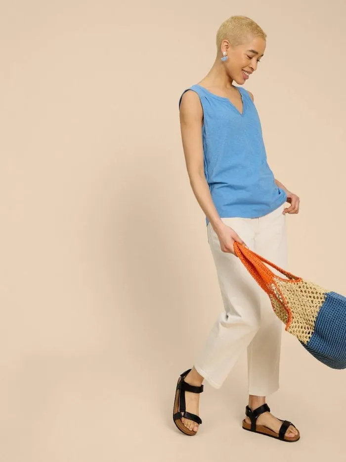 Women LAILA COTTON VEST Mid Blue White Stuff Tops and Tees