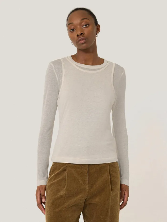 Women Layered 2in1 Top Cream Jigsaw Shirts and Tops