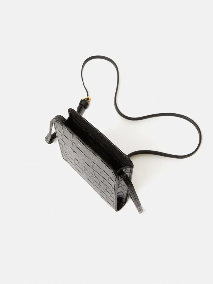 Women Leather Crossbody Phone Bag Black Jigsaw Bags