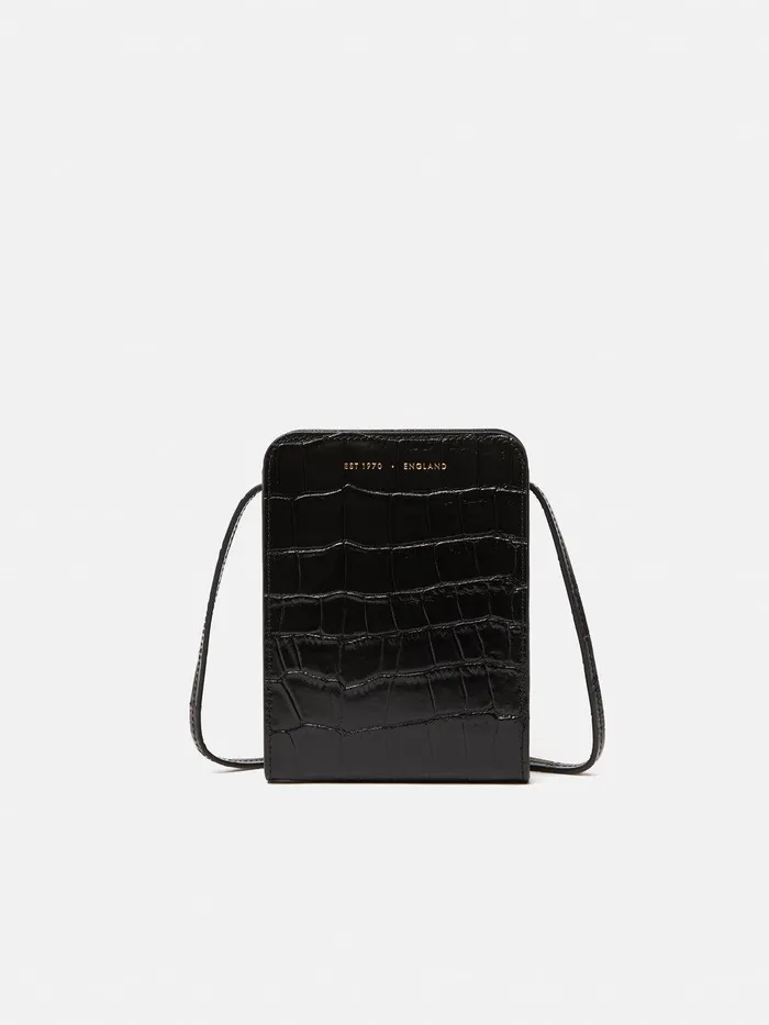 Women Leather Crossbody Phone Bag Black Jigsaw Leather