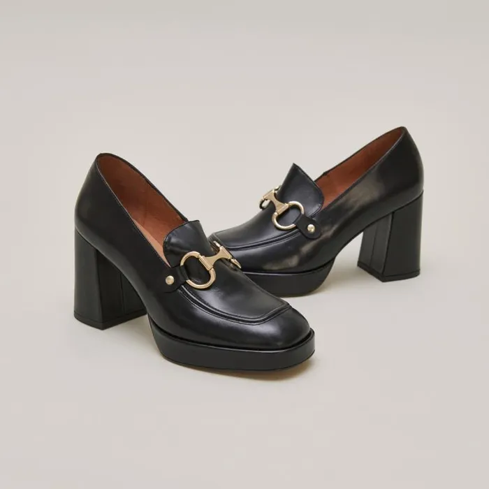 Women Loafer With Heels And Bites Black JONAK Loafers
