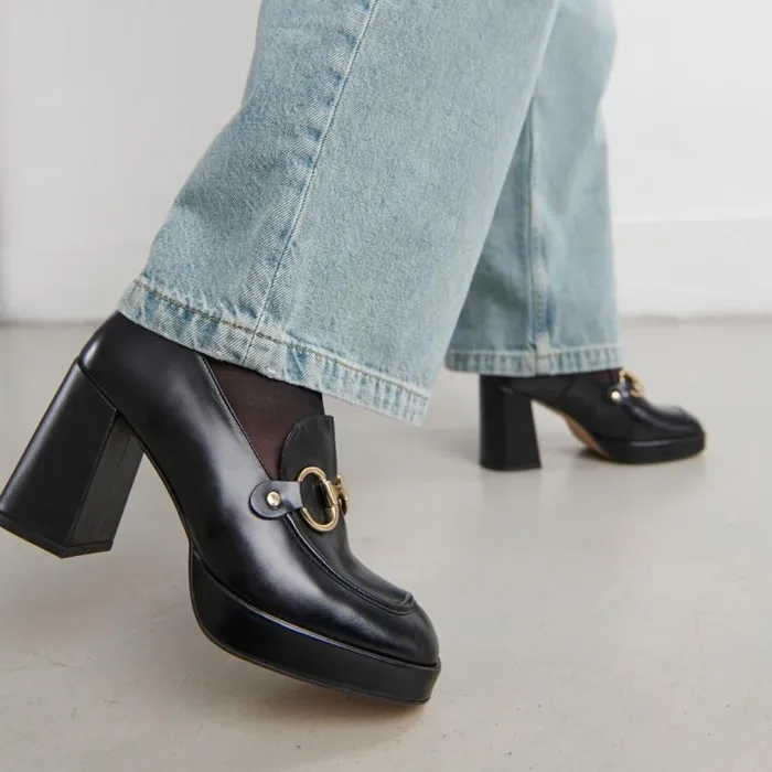 Women Loafer With Heels And Bites Black JONAK Loafers