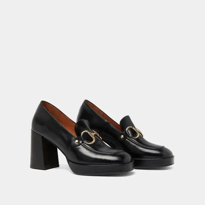 Women Loafer With Heels And Bites Black JONAK Loafers