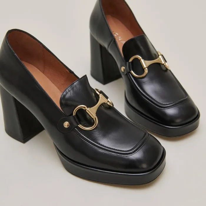 Women Loafer With Heels And Bites Black JONAK Loafers