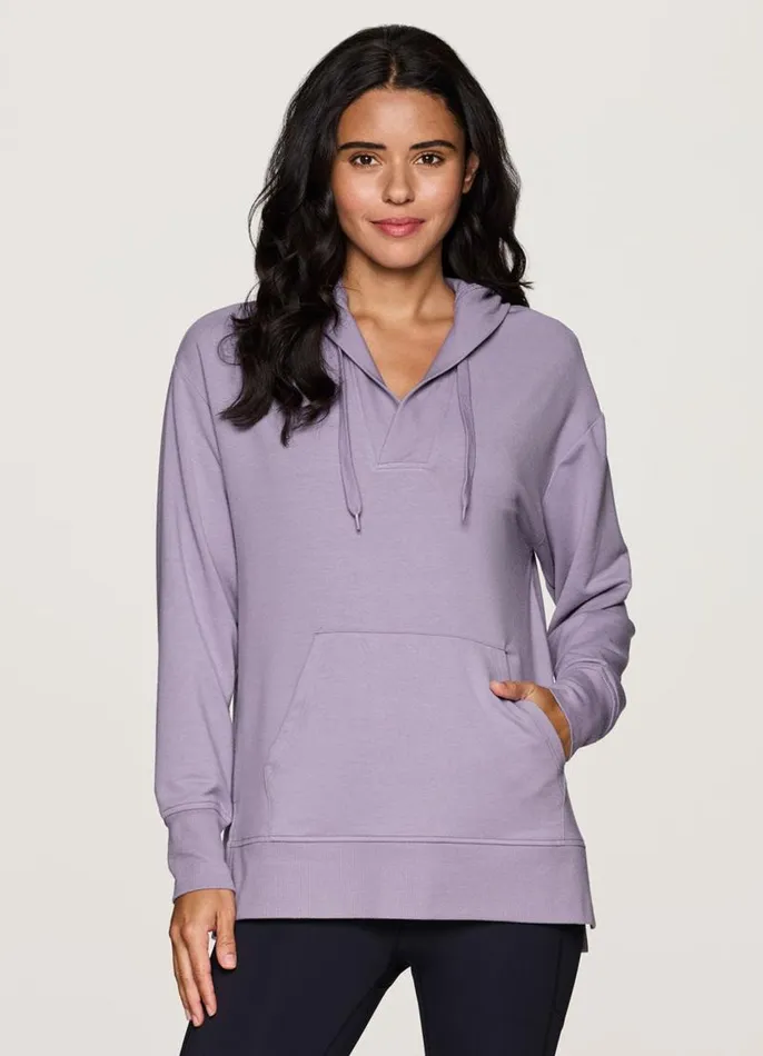 Women Long Weekend Hoodie Tunic Light Purple RBX Active Long Sleeve