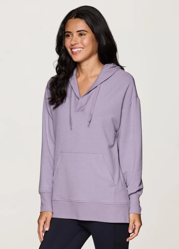 Women Long Weekend Hoodie Tunic Light Purple RBX Active Long Sleeve