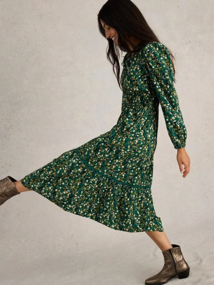 Women Lotus Maxi Dress Green Print White Stuff Dresses