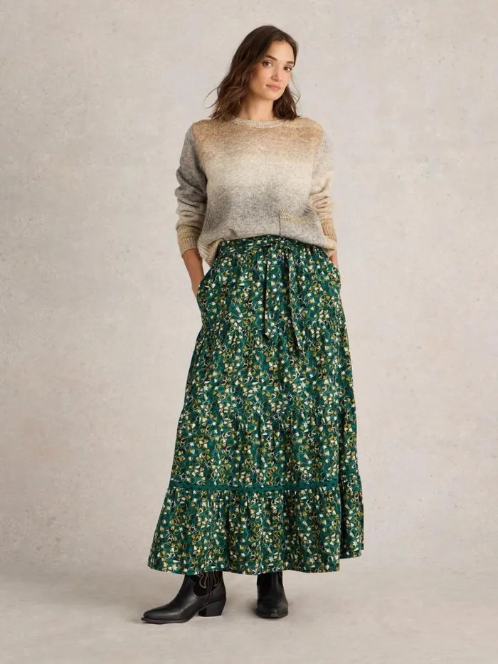 Women Lotus Maxi Skirt Green Print White Stuff Skirts