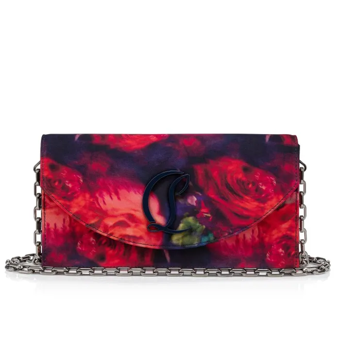 Women Loubi54 Clutch 8211 Roses Printed Crepe Satin 8211 Multicolor Christian Louboutin Shoulder Bags