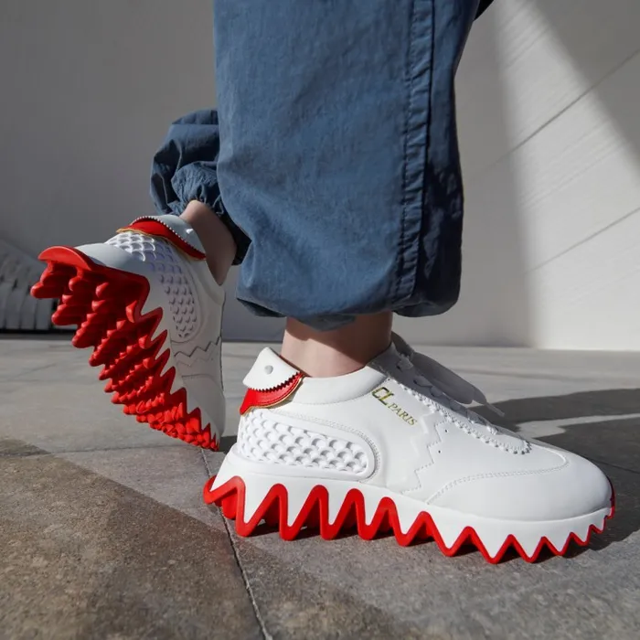 Women Loubishark Sneakers 8211 Calf Leather And Neoprene 8211 Bianco Christian Louboutin Sneakers