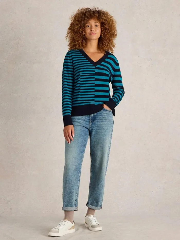 Women MAGGIE LONG SLEEVE JUMPER Green Multi White Stuff Knitwear