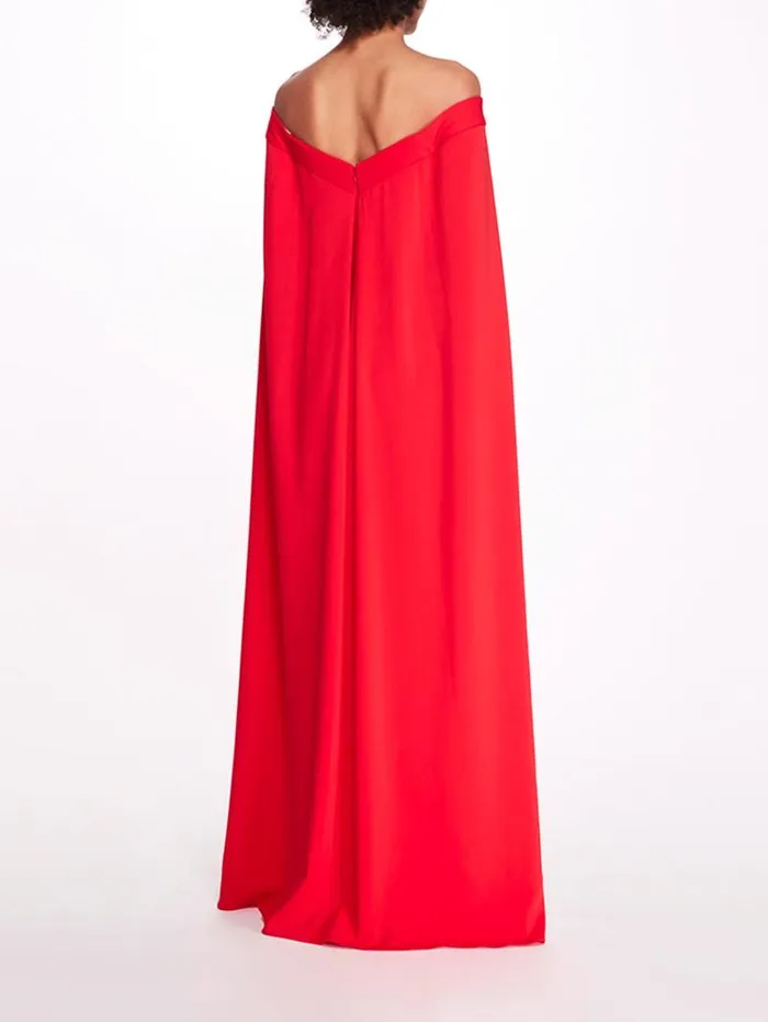 Women Marchesa Gowns Off Shoulder Caped Column Gown Red