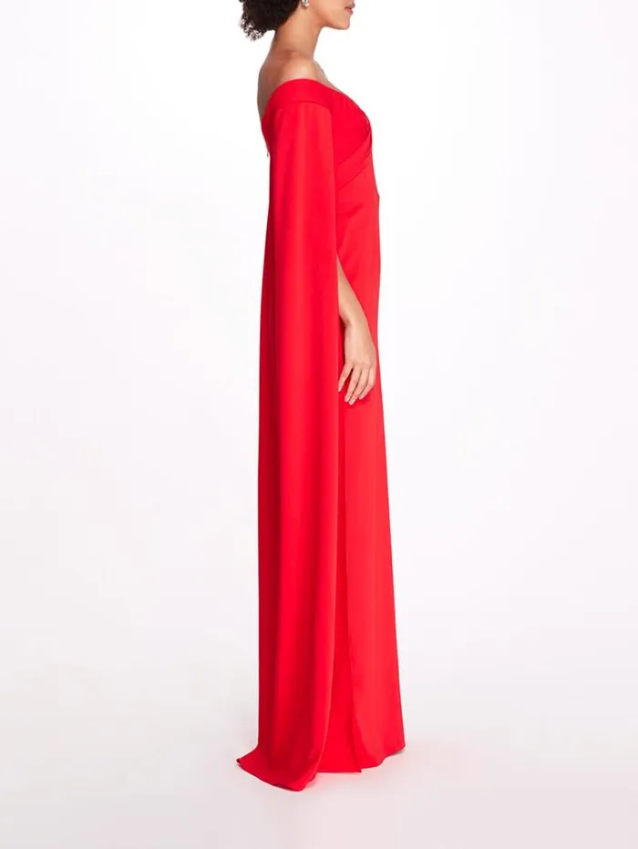 Women Marchesa Gowns Off Shoulder Caped Column Gown Red