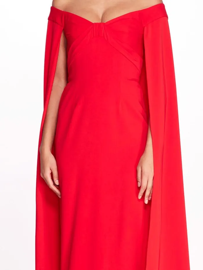 Women Marchesa Gowns Off Shoulder Caped Column Gown Red