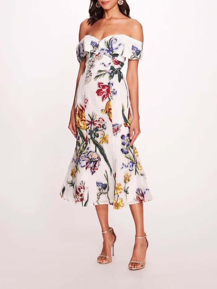 Women Marchesa Marchesa Notte Alexander Midi Dress Ivory Multi