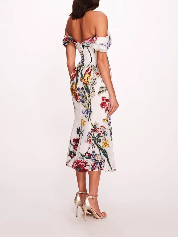 Women Marchesa Marchesa Notte Alexander Midi Dress Ivory Multi