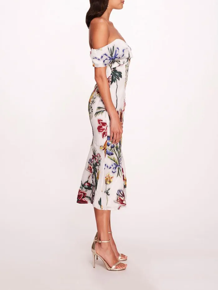 Women Marchesa Marchesa Notte Alexander Midi Dress Ivory Multi