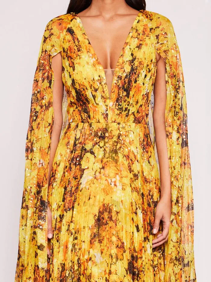 Women Marchesa Marchesa Notte Foiled Garden Gown Yellow Gold
