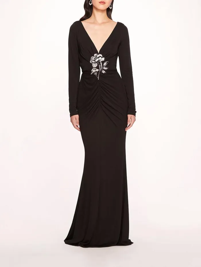 Women Marchesa Marchesa Notte Matte Ruched Gown Black