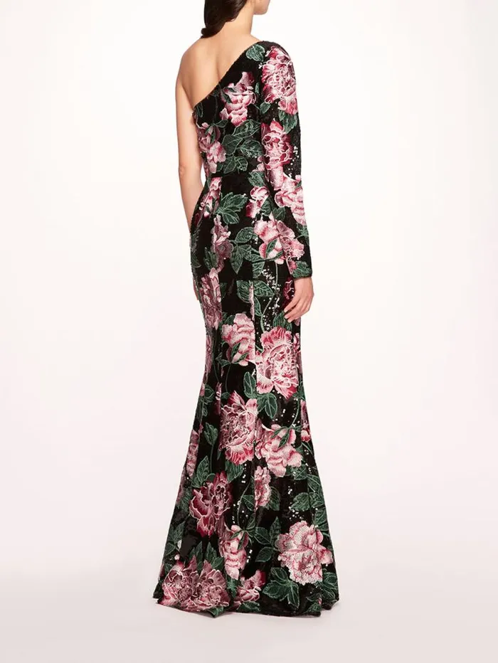 Women Marchesa Marchesa Notte One Shoulder Sequin Gown Black