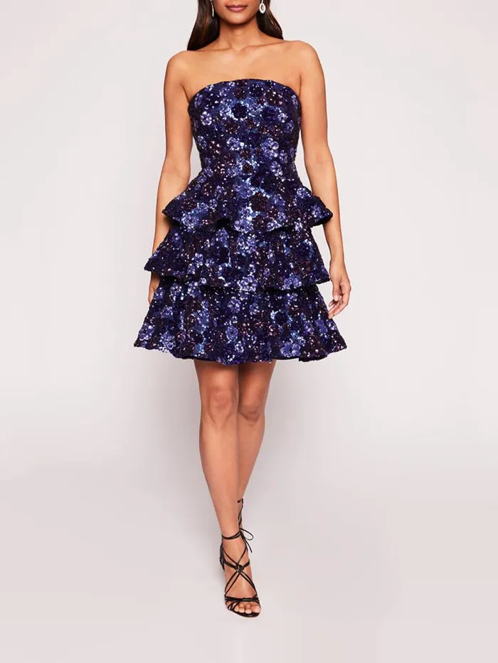 Women Marchesa Marchesa Notte Sequin Bouquets Mini Dress Indigo