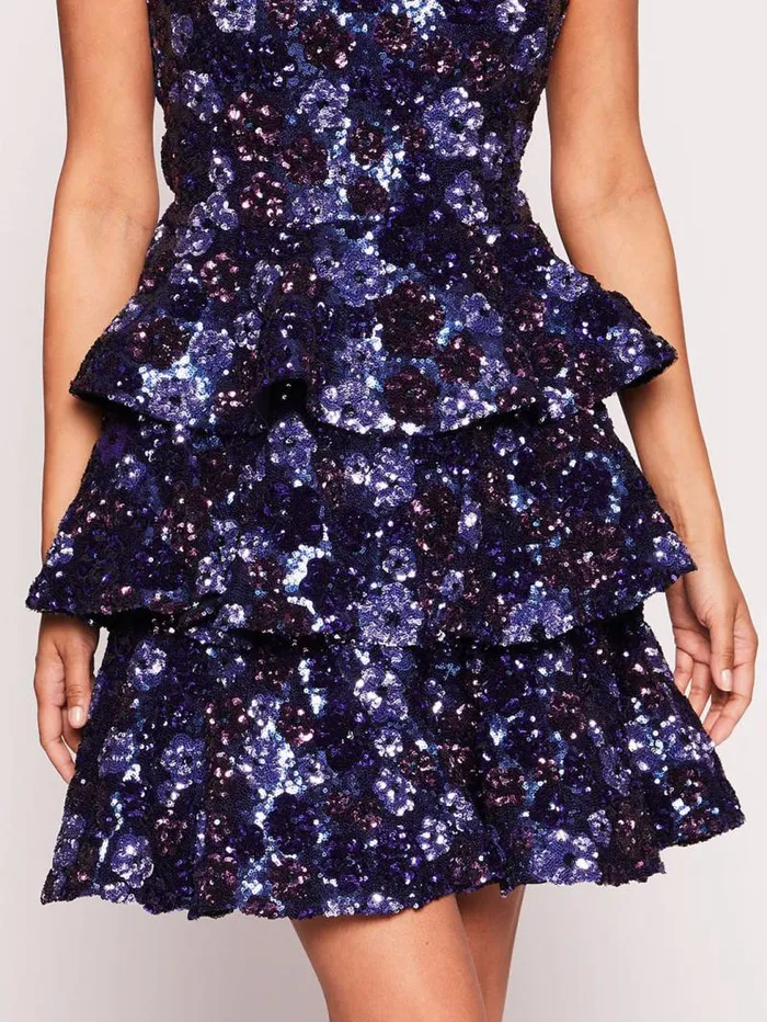Women Marchesa Marchesa Notte Sequin Bouquets Mini Dress Indigo