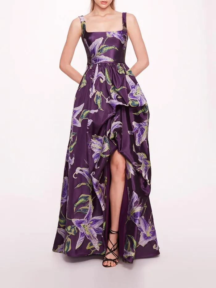 Women Marchesa Marchesa Notte Square Neck Drape Ballgown Purple