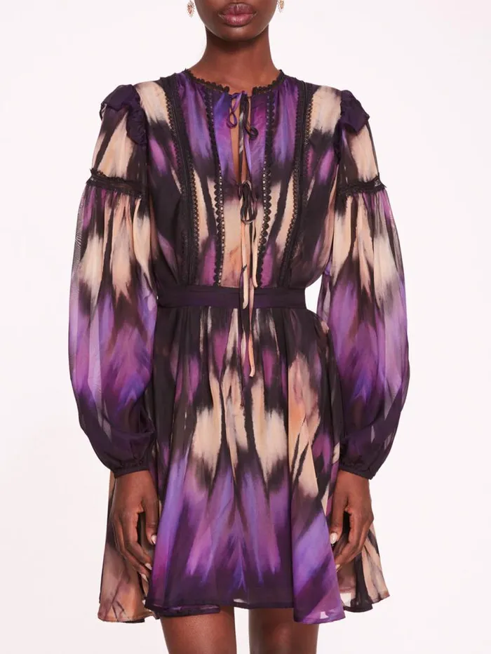 Women Marchesa Marchesa Rosa Abstract Viscose Mini Dress Purple Multi
