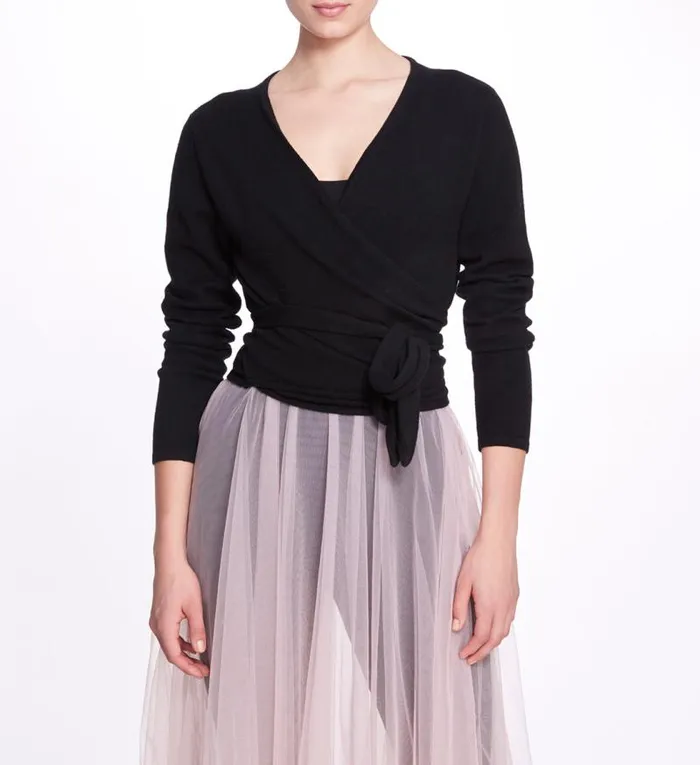 Women Marchesa Tops Anne Wrap Sweater Black