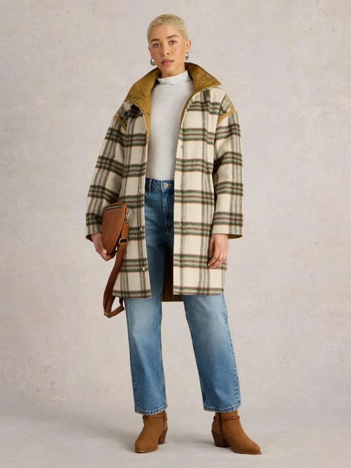 Women Marlowe Reversible Check Coat Ivory Multi White Stuff Coats and Jackets