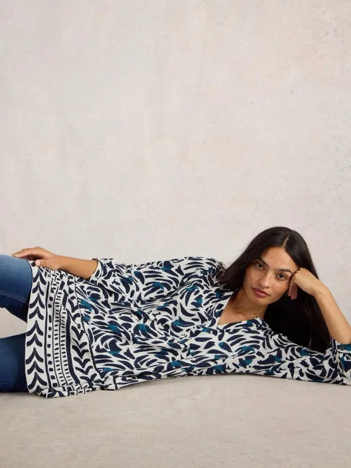 Women MARTA V NECK TUNIC Blue Print White Stuff Tunics