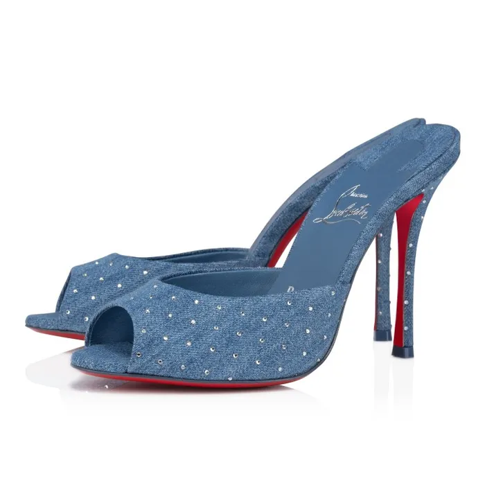 Women Me Dolly Plum Strass 100 Mm Mules 8211 Denim And Strass 8211 Denim Christian Louboutin Mules