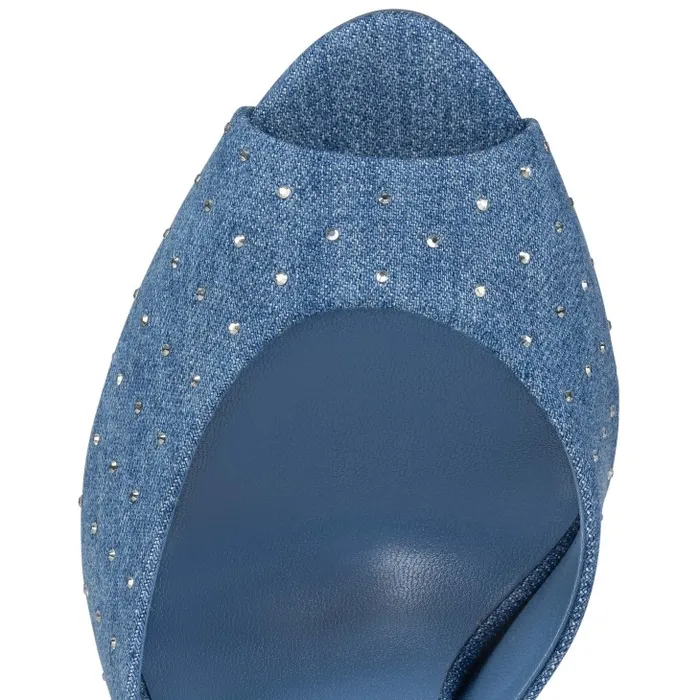 Women Me Dolly Plum Strass 100 Mm Mules 8211 Denim And Strass 8211 Denim Christian Louboutin Mules