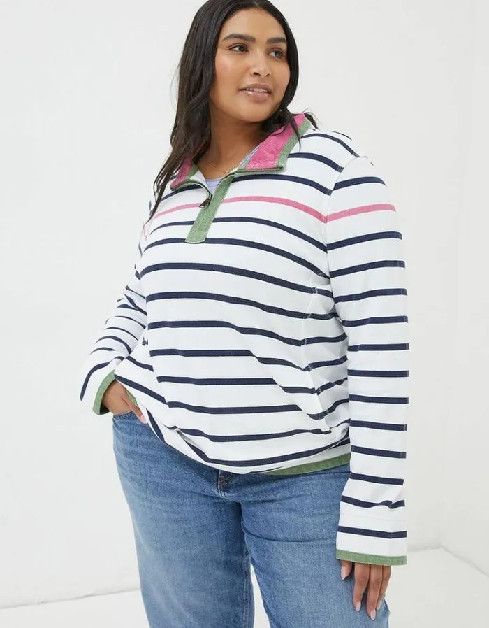 WomenMenKids FatFace Sweatshirts and Hoodies Airlie Breton Stripe Sweatshirt Ivory