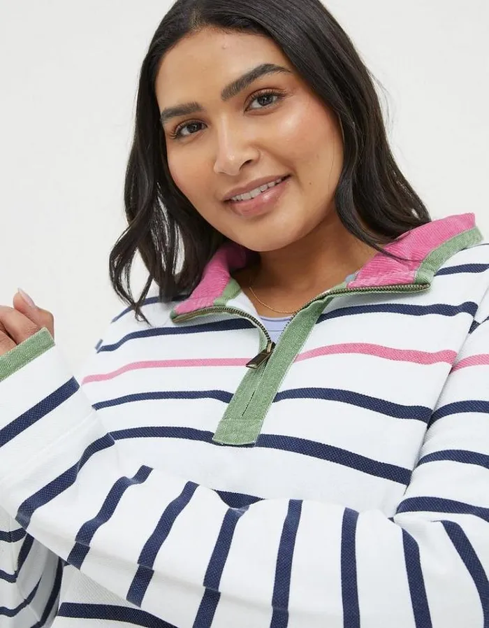 WomenMenKids FatFace Sweatshirts and Hoodies Airlie Breton Stripe Sweatshirt Ivory