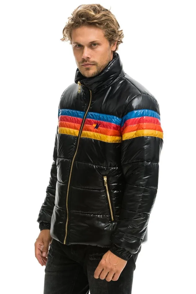 WomenMen Outerwear Aviator Nation 4 STRIPE LUXE TRAVELER JACKET 8211 GLOSSY BLACK