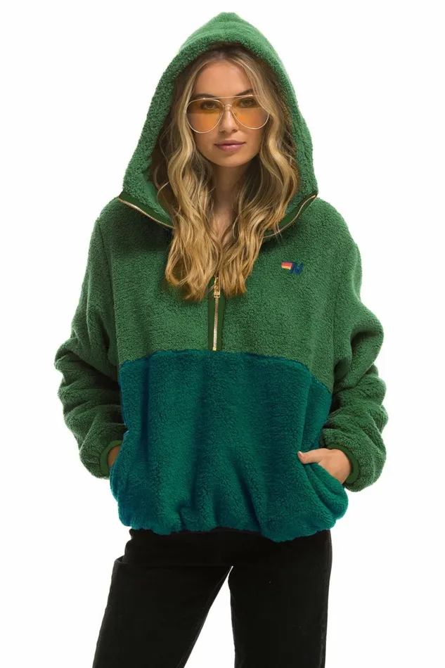 WomenMen Outerwear Aviator Nation TEDDY UNISEX HOODED HALF ZIP COLOR BLOCK JACKET 8211 GARDEN GREEN