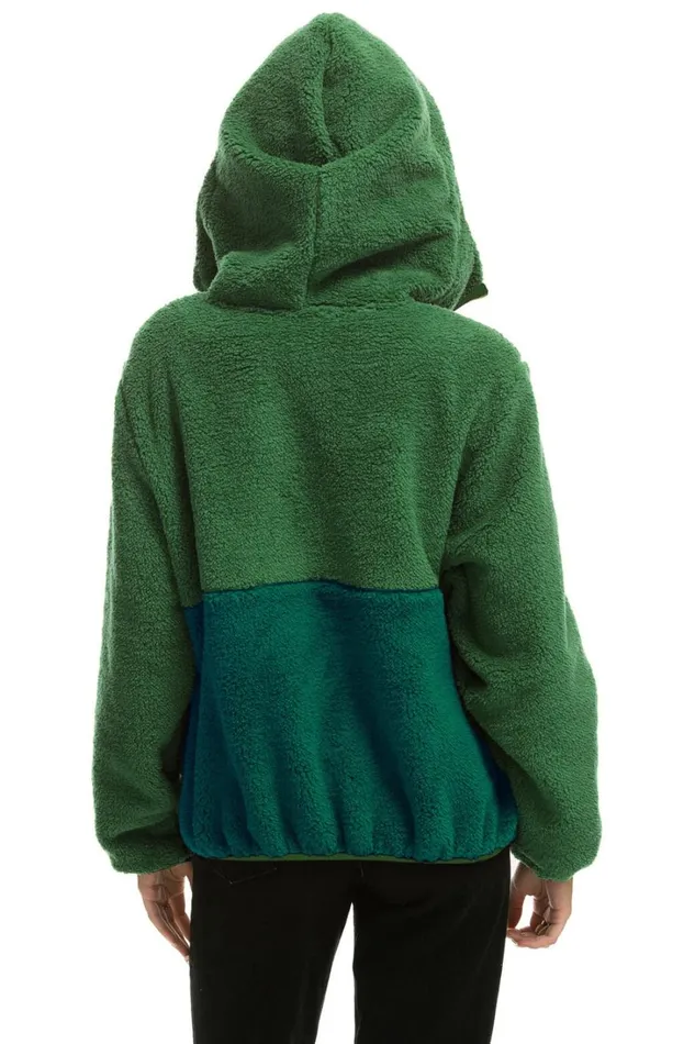 WomenMen Outerwear Aviator Nation TEDDY UNISEX HOODED HALF ZIP COLOR BLOCK JACKET 8211 GARDEN GREEN