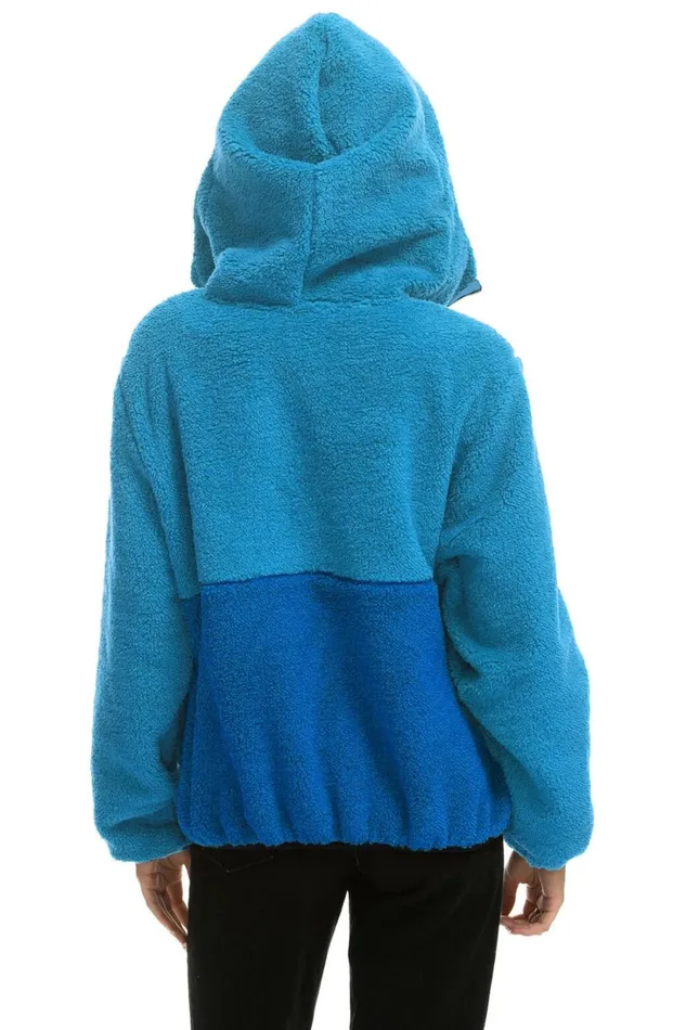 WomenMen Outerwear Aviator Nation TEDDY UNISEX HOODED HALF ZIP COLOR BLOCK JACKET 8211 OCEAN
