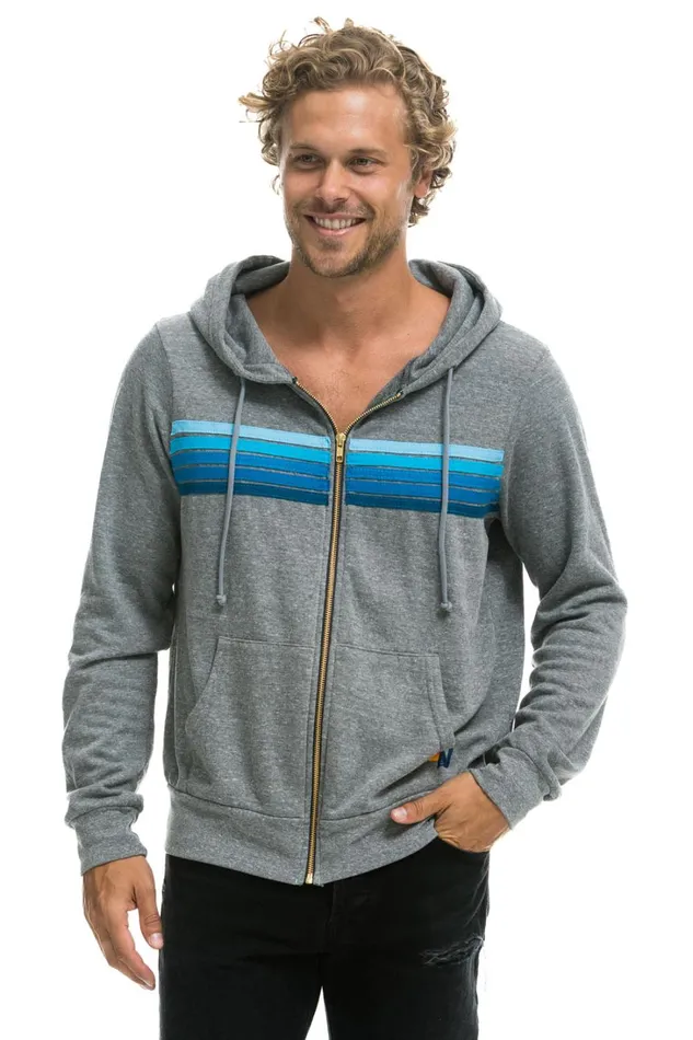 WomenMen Tops Aviator Nation 5 STRIPE HOODIE 8211 HEATHER GREY BLUE WomenMen Tops Aviator Nation 5 STRIPE HOODIE 8211 HEATHER GREY BLUE