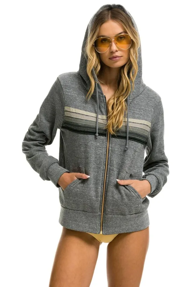 WomenMen Tops Aviator Nation 5 STRIPE HOODIE 8211 HEATHER GREY GREY