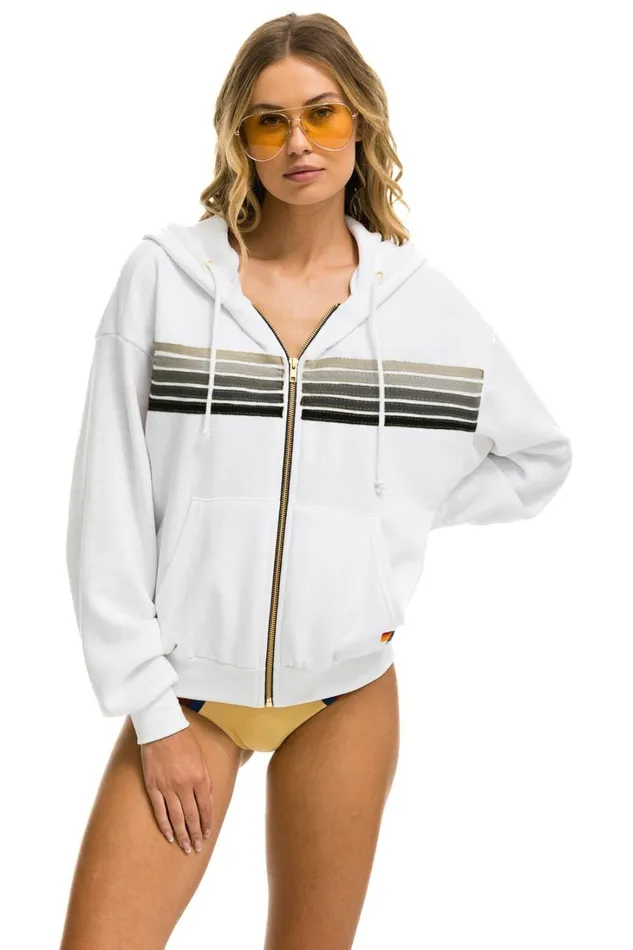 WomenMen Tops Aviator Nation 5 STRIPE RELAXED ZIP HOODIE 8211 WHITE GREY