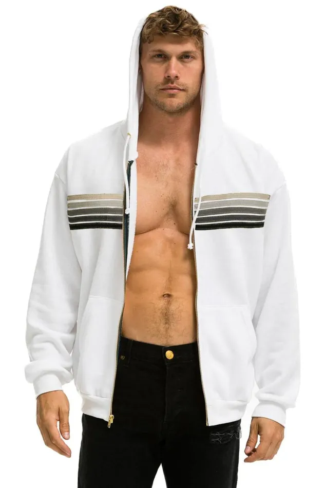 WomenMen Tops Aviator Nation 5 STRIPE RELAXED ZIP HOODIE 8211 WHITE GREY WomenMen Tops Aviator Nation 5 STRIPE RELAXED ZIP HOODIE 8211 WHITE GREY
