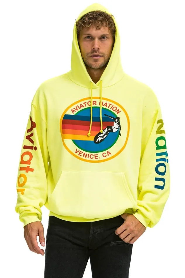 WomenMen Tops Aviator Nation AVIATOR NATION RELAXED PULLOVER HOODIE 8211 NEON YELLOW