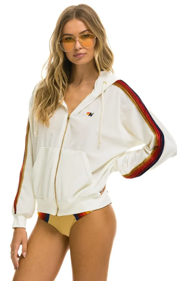 WomenMen Tops Aviator Nation CLASSIC VELVET RELAXED ZIP HOODIE 8211 WHITE