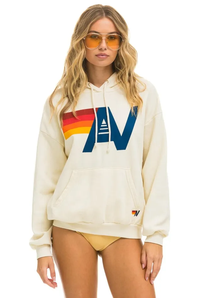 WomenMen Tops Aviator Nation LOGO PULLOVER RELAXED HOODIE 8211 VINTAGE WHITE